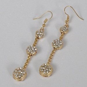 Gold Tone Three Tier Crystal Accent Drop Earrings